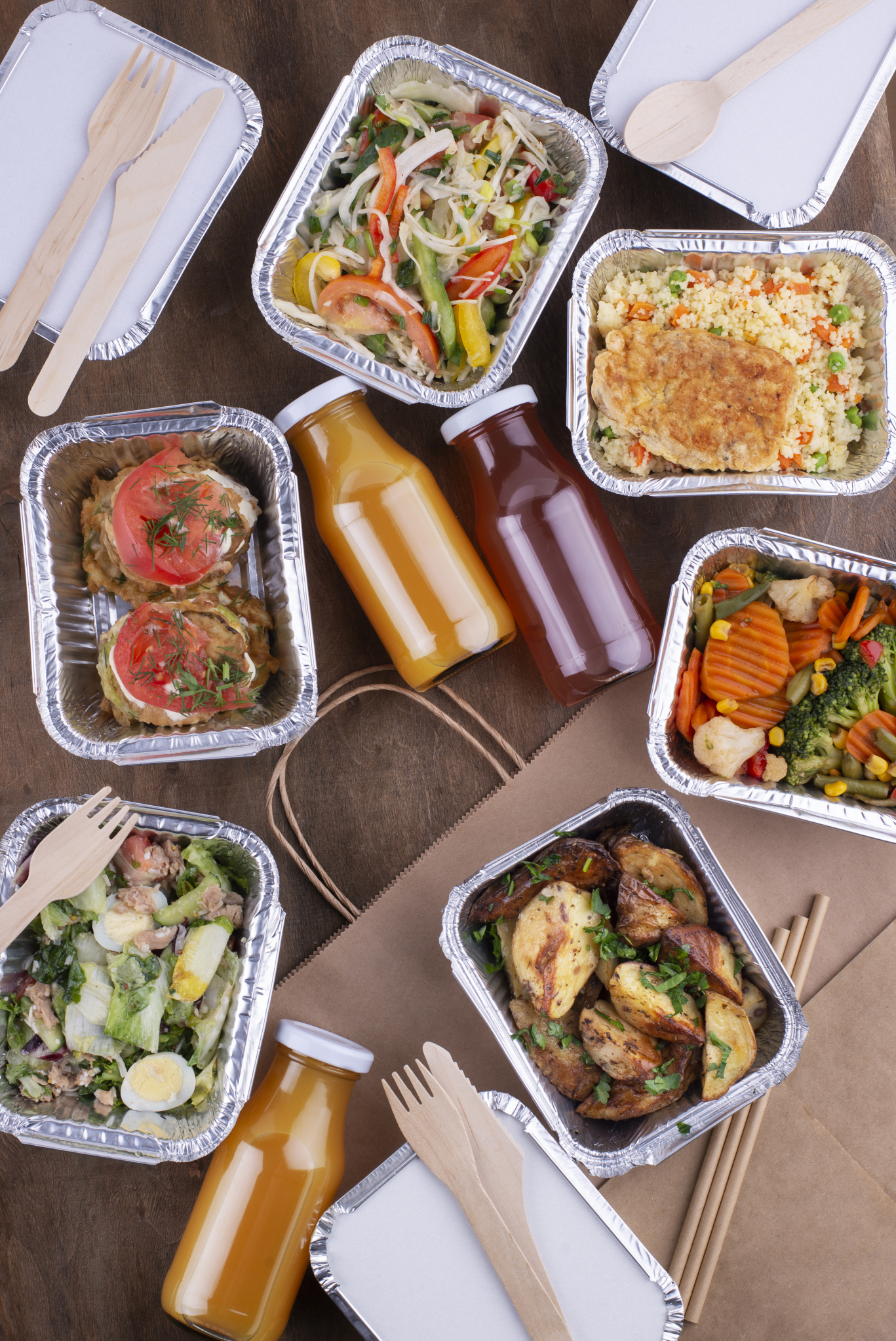 Top view delicious food drinks